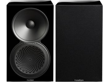 Полична акустична система Paradigm Premier 120B v2, чорний лак, вигляд спереду зі знімною решіткою та видимими динаміками