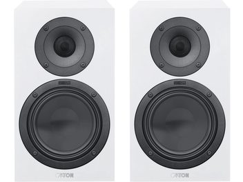 Coppia di diffusori da scaffale Canton GLE 20 S2 bianchi, con frontale nero e due altoparlanti ciascuno