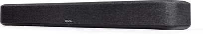 Denon Home 550 black soundbar, front view, elongated rectangular shape, acoustic grille covering the entire surface