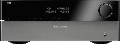 Przedni panel wzmacniacza stereo hi-fi Harman Kardon HK 990 w kolorze antracytowego szczotkowanego aluminium, widok z przodu