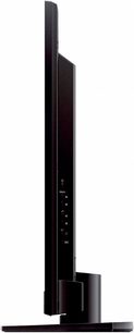 Sony KDL-32EX600 sort fladskærms-TV, set fra siden, rektangulær base, knapper på højre side