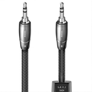 Mini-jack 3,5 mm kabel AudioQuest Angel Jack/Jack DBS, grå metalstik og sort flettet kabelstrømpe