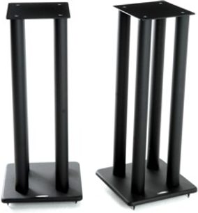 To sorte, specialfremstillede, rektangulære, lodrette metalhøjttalere fra Atacama Audio SLi700, set forfra