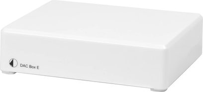 Аудіоконвертер DAC Pro-Ject Dac Box E білий, прямокутний білий корпус, вигляд зверху під невеликим кутом