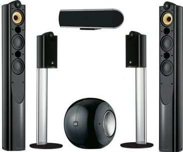 Bowers & Wilkins XT-pakke med sorte og forgyldte gulvhøjttalere, 2 store, 1 center, 2 små