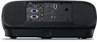 Epson EH-TW6600 sort videoprojektor, bagudvendt, HDMI- og VGA-tilslutninger, USB- og RS-232-porte, lyd ind-/udgang