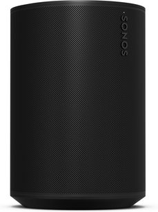Sonos Era 100 SL sort cylindrisk smart-højttaler med fint metalnet set forfra let fra siden