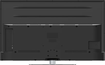TV-50W93AE6 Panasonic, set bagfra, sort overflade, tynde kanter, ventilationsgitre, tilslutninger til venstre, centralt stativ