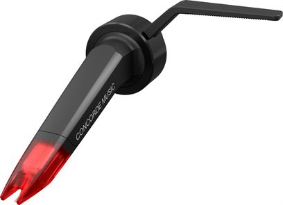 DJ-pladespillercelle Ortofon Concorde Music Red, sort kabinet, rød translucent nål, perspektivisk visning