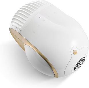 Trådløs, tilsluttet højttaler DEVIALET PHANTOM II 98 DB Opera de Paris, hvid finish, set fra siden, gylden gitter