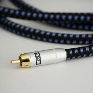Kabel til subwoofer SoundPath Subwoofer 8m, forgyldt RCA-stik, sort og blå flettet kappe
