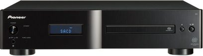 Pioneer PD-D6MK2-K sort CD-afspiller, front med blå display, knapper og CD-bakke, set forfra