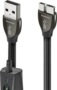 Kabel USB-A 3.0 do Micro B 3.0 3m, metalowe złącza w kolorze srebrnym, czarne końcówki z białymi napisami, czarna osłona
