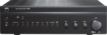 Ampli hi-fi stéréo intégré NAD C356BEE noir, face avant avec boutons, prises casque et auxiliaires, affichage, en vue de face