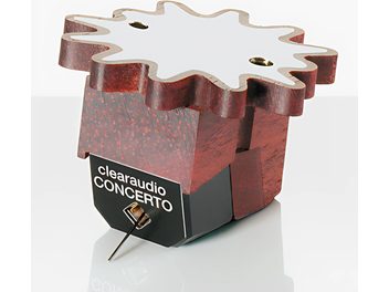 ClearAudio Concerto rød mørk året træ pladespiller enhed, sølvfarvet S-formet tonarm, 3/4 visning ovenfra