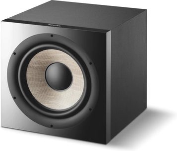 Focal SUB 1000 F sort baskabin, set forfra, kubisk form, central rund højttaler, mat sort finish