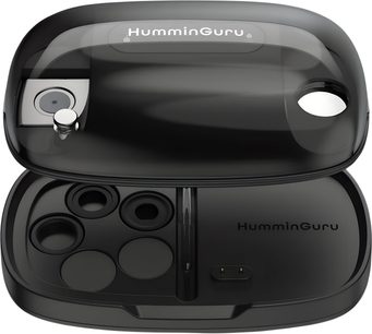 Bilancia per giradischi HumminGuru S-DUO Pro nera in custodia aperta con coperchio fumé e vani portaoggetti
