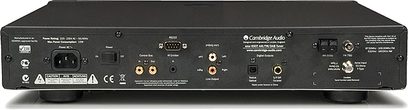 Cambridge Audio Azur 650T sort tuner, frontpanel, frontvisning. Sort frontpanel med knapper, LCD-skærm og hovedtelefonstik