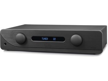 Hi-fi stereo ojačevalnik Atoll Electronique IN200 Evolution črne barve, pogled od spredaj, 2 okrogla gumba, osrednji zaslon prikazuje "TUNER 22"