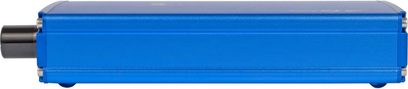 Convertitore audio portatile EarMen Angel blu, vista laterale con manopola nera