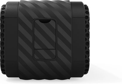 Портативна Bluetooth-колонка Klipsch Nashville чорного кольору, вид спереду, діагональний смугастий візерунок на передній решітці