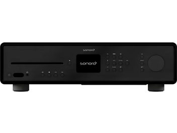 Alt-i-ett-hifi-system Sonoro Maestro i matt svart, sett forfra med sentral skjerm og dreiekontroller