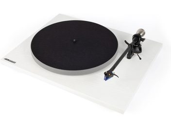 Beyaz Auris Audio Blues pikap, siyah tabla ve siyah ton kolu, üstten görünüm