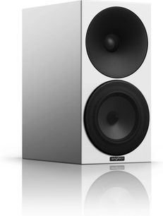 Caixa acústica de estante Amphion Argon 1 preta e branca, vista frontal, gabinete branco, alto-falante preto, tweeter preto