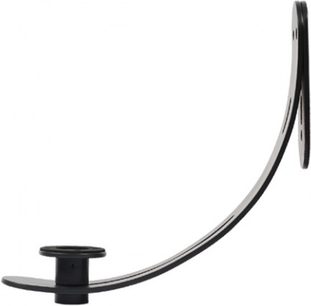 Curved black metal wall mount for speaker, side view, round mounting end