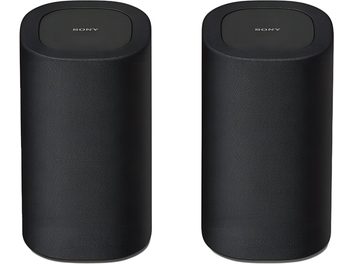 Conjunto de 2 colunas sem fio Sony SA-RS8 pretas cilíndricas com grelha de tecido e topo plano