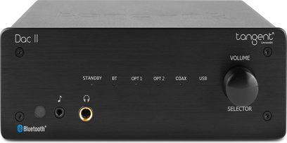 Tangent DAC II audio-konverter, mat sort front, knapper, stik, LED'er, børstet aluminiumskabinet
