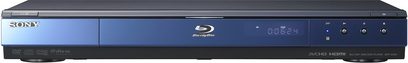 Sony BDP-S350 sort Blu-ray-afspiller, frontpanel med display, knapper, diskskuffe, USB-port på siden