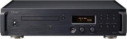 TEAC VRDS-701 sort CD-afspiller, frontpanel med display, knapper og kontrolknap, forfra set på ensfarvet sort baggrund