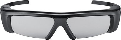 Černé aktivní 3D brýle Samsung SSG-3100GB, široké nožičky, šedá obdélníková skla, černý nosník a panty
