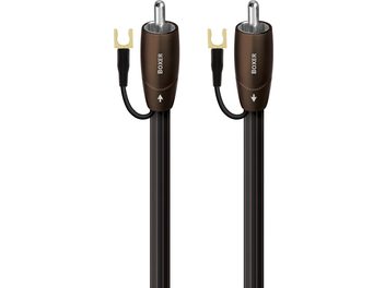 Audioquest Boxer 16 m, black and brown subwoofer cable with plastic sheath, metal RCA plugs and forked ground wire