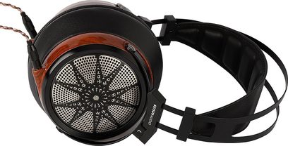 Åbent hi-fi hovedsæt Sendy Audio Apollo i træ og sort metal, perforerede ørepuder, polstret hovedbøjle, aftagelig flettet kabel