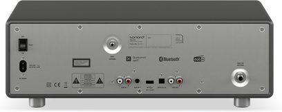 FM or Internet digital table radio Sonoro Prestige matte graphite - silver rear view with connectors, ports, and antennas
