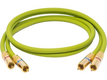 Câble audio analogique RCA Van den Hul The Wave, paire stéréo vert vif avec connecteurs dorés rouge et bleu
