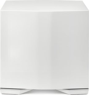Cajón de graves Paradigm Defiance S10 blanco, carcasa lisa con frontal completo, vista frontal, patas metálicas biseladas