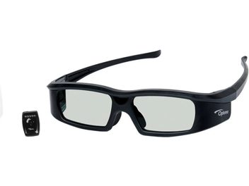 Ενεργά 3D γυαλιά Optoma μαύρου χρώματος σε μπροστινή όψη, πολωμένοι φακοί, καμπυλωτοί βραχίονες, περιλαμβάνεται πομπός RF