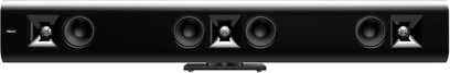 Soundbar centrale Klipsch Gallery G-42 nera, vista frontale, 4 altoparlanti rotondi, griglia nera, base rettangolare