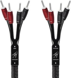 Audioquest Rocket 44 SBA høyttalerkabel svart flettet, dobbel utgang R AMP og R SPEAKER med røde og svarte bananplugger