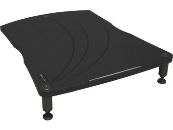 Mobilier hi-fi Bassocontinuo Viella 2.1, platformă din lemn lăcuit negru curbată pe picioare metalice reglabile