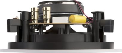 Ενδοροφίο ηχείο οροφής ArtSound HPRO650 σε προφίλ, μαύρο πλαίσιο με επιχρυσωμένους ακροδέκτες και εμφανή καλωδίωση