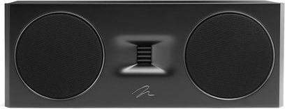Centrální reproduktor MartinLogan Motion C10 v černém laku s dvěma černými kruhovými mřížkami a centrálním obdélníkovým výškovým reproduktorem