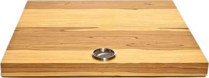 Rektangulær træplatform med en cirkulær metalindsats i midten, set oppefra, Franc Audio Accessories Wood Block platforms slim
