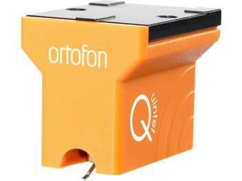Ortofon MC Quintet Bronze platin hücreli vinil, ön ve yan görünümü, beyaz logo ile turuncu kutu