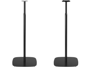 Sonos Era 100 ve 300 için ayarlanabilir siyah ayak, 2 siyah ayak, ön görünüm, kare tabanlar, dikey çubuklar, üst destekler