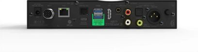 iFi Audio Neo Stream 3 netværkslydafspiller, sort bagpanel med Ethernet-, USB-, optiske, RCA- og XLR-porte