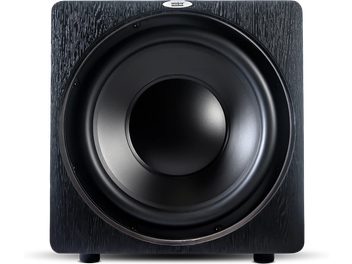 Velodyne Deep Blue 15 sort kubisk subwoofer i træ, med mat sort cirkulær højttaler i midten